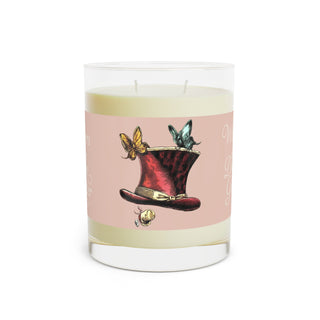 'Whispers of the Dream Granter' candle with a decorative label featuring a top hat and butterflies; Bonbon Avenue