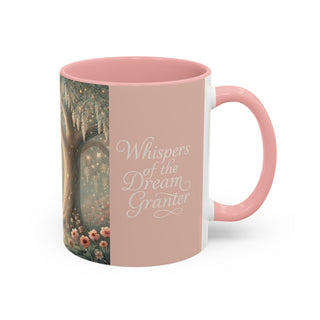 Pink 'Whispers of the Dream Granter' mug with an illustration of the Dream Tree; Bonbon Avenue