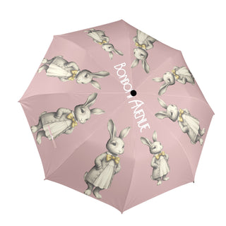 Pink 'Bonbon Avenue' umbrella with illustrations of Bunny.