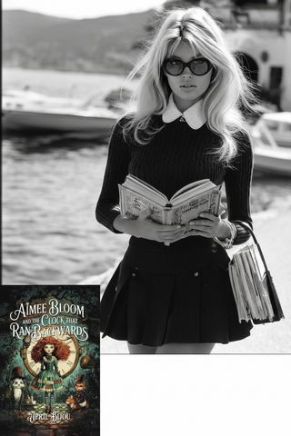 April Bijou with book cover bottom left